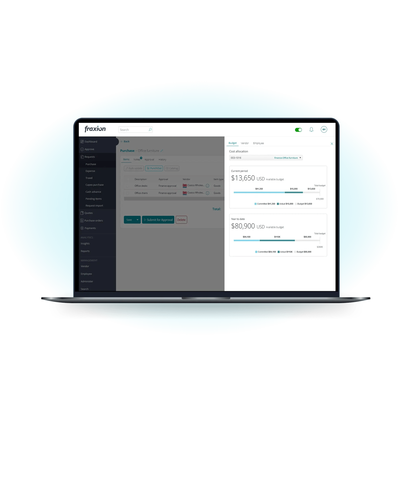 Fraxion budget visibility on a laptop