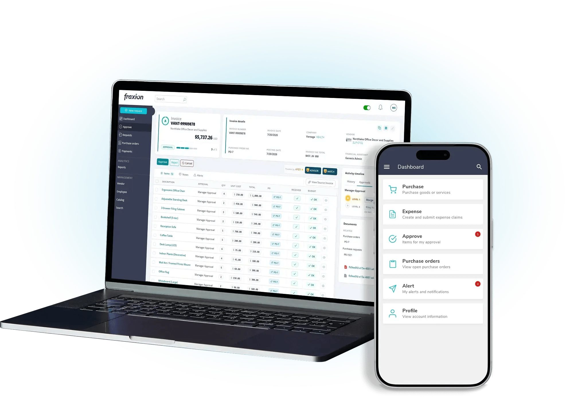 Fraxion procure-to-pay dashboard on a laptop