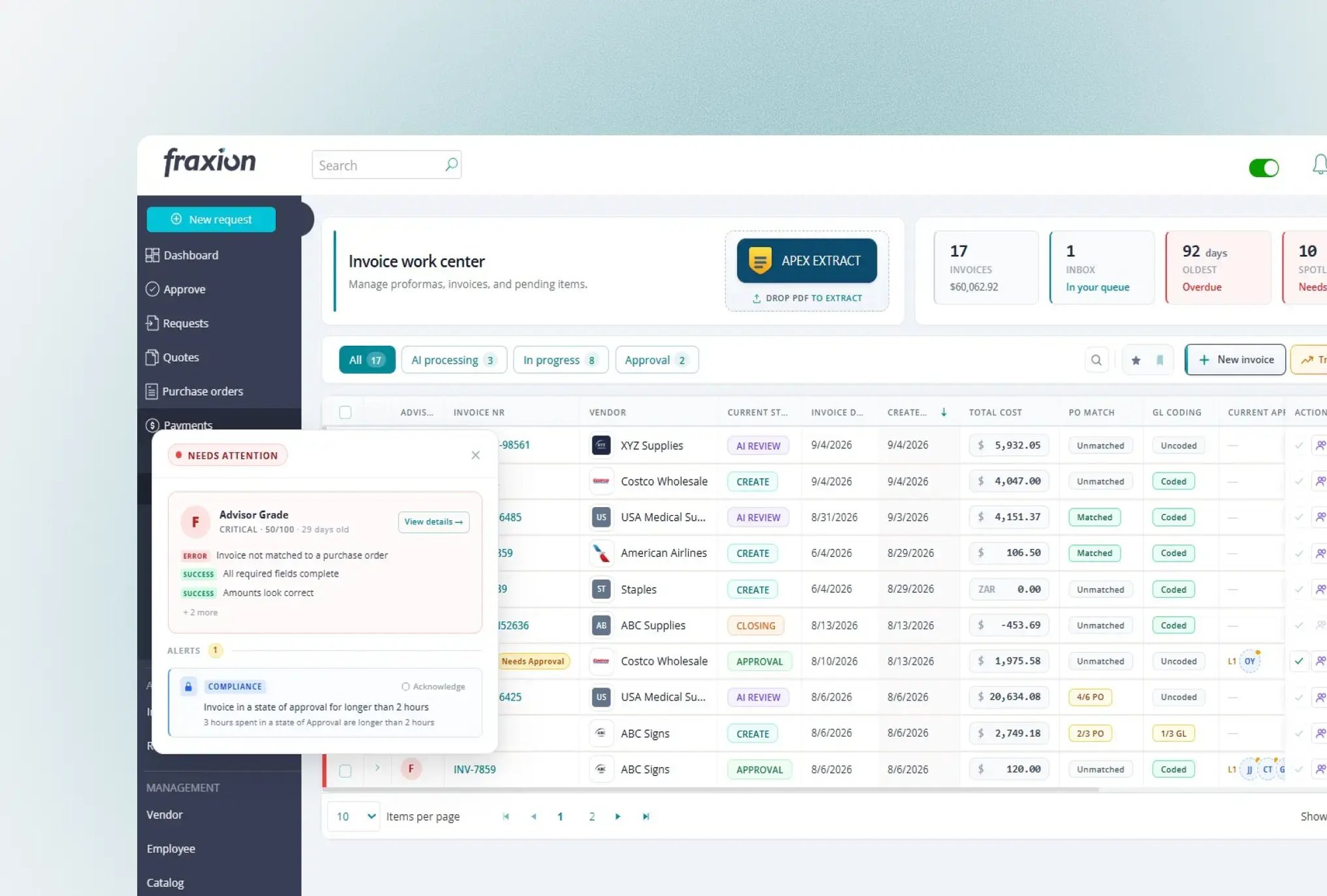 Invoice work center