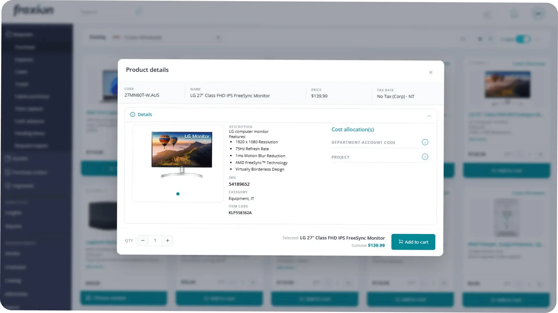 Fraxion catalog product details panel