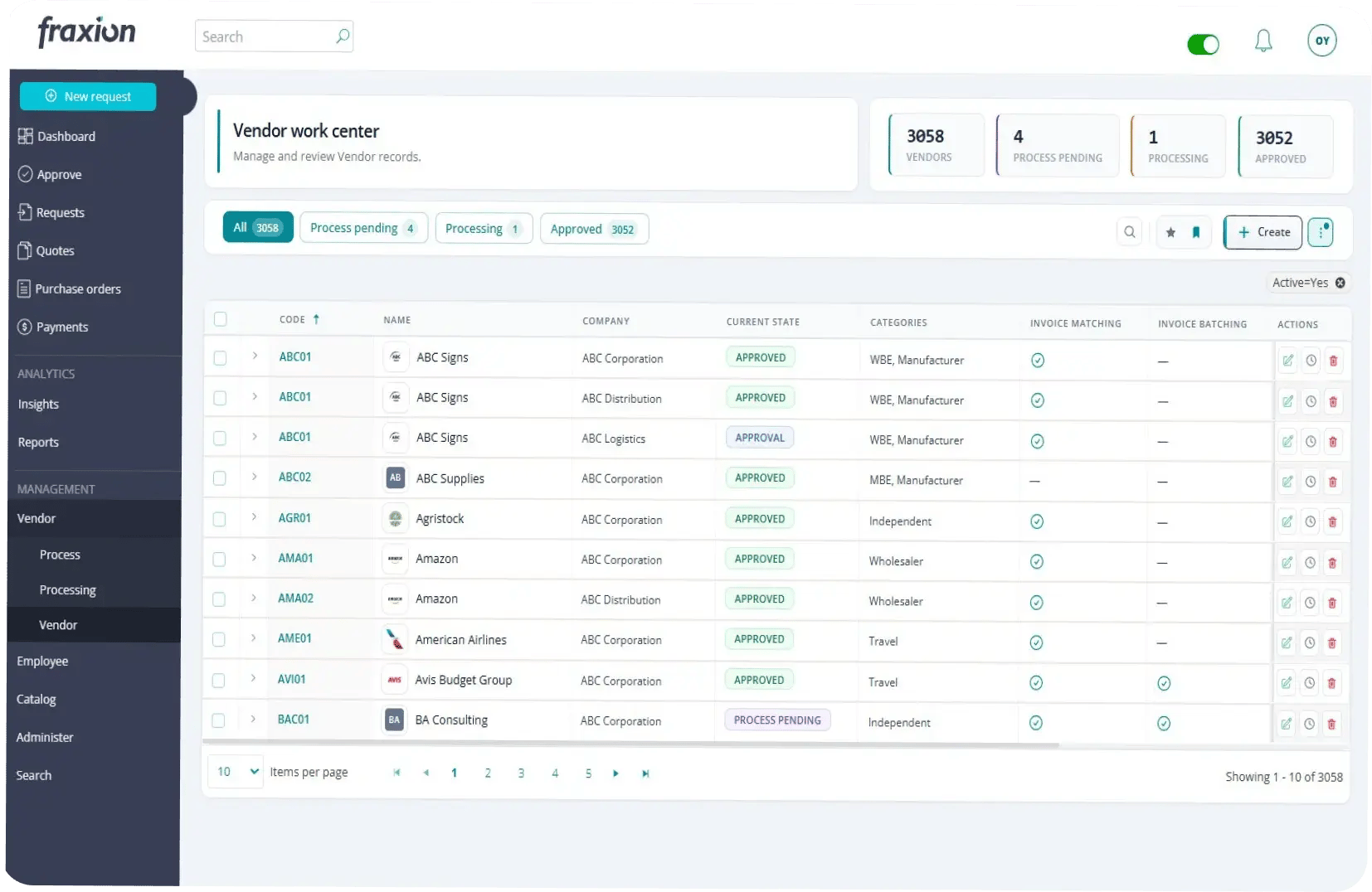 Fraxion vendor work center listing approved vendors