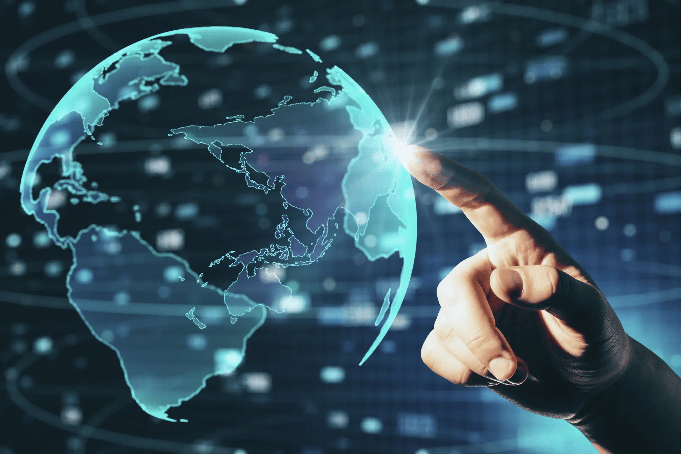 Hand touching a digital globe