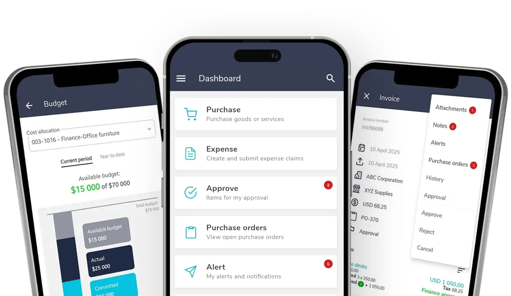Fraxion mobile app on three phones