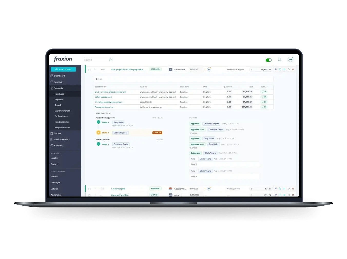 Fraxion compliance dashboard on a laptop