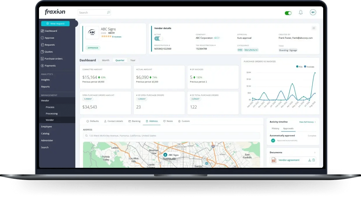Fraxion vendor dashboard on a laptop