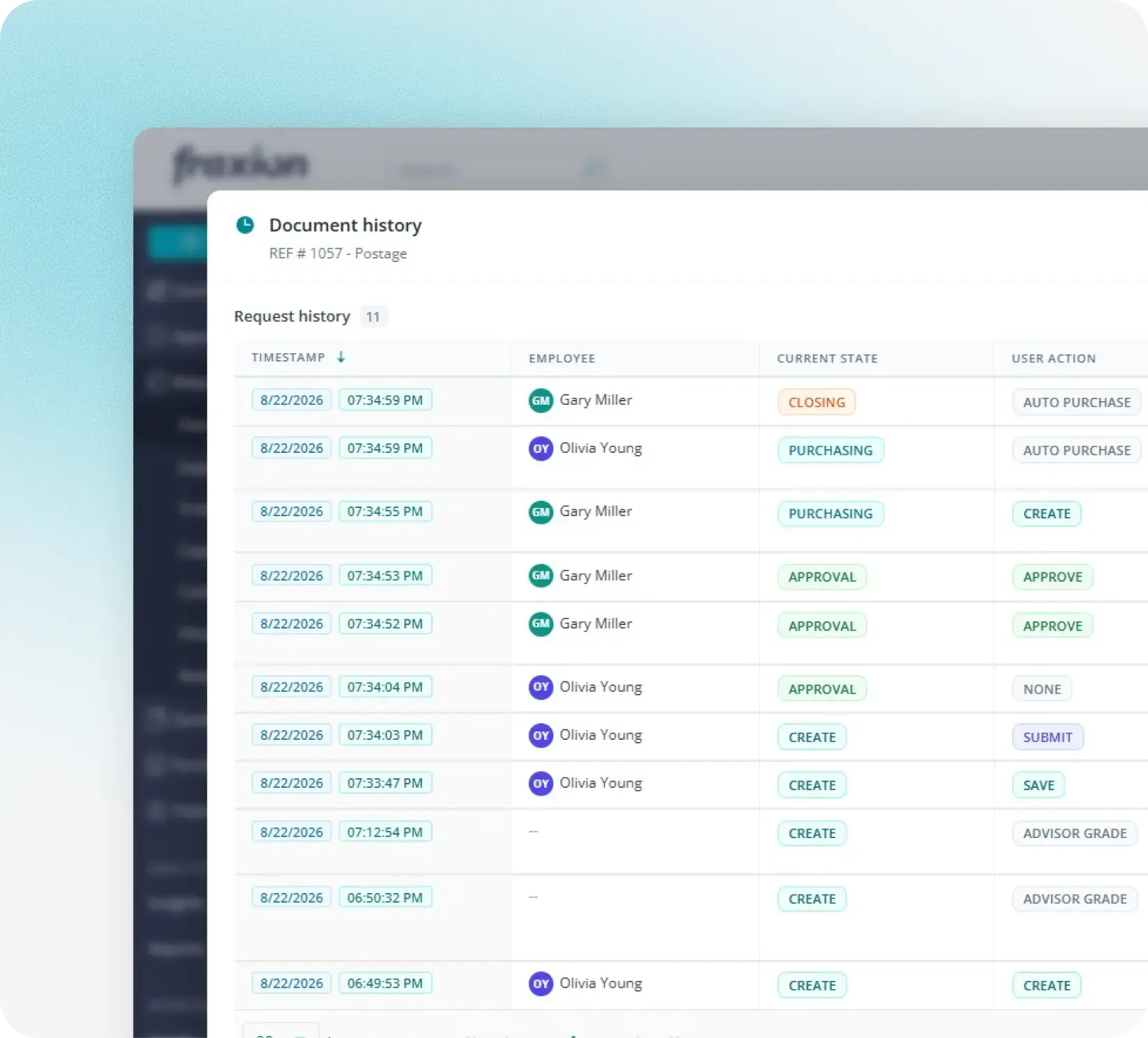 Requisition history and audit trail in Fraxion
