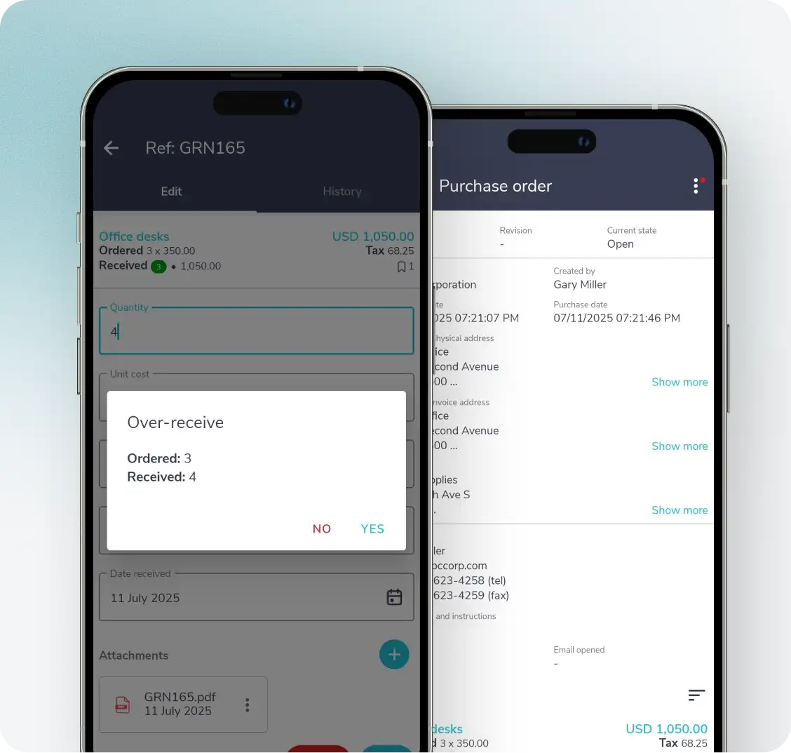 Receiving and vendor accountability in the Fraxion web and mobile app
