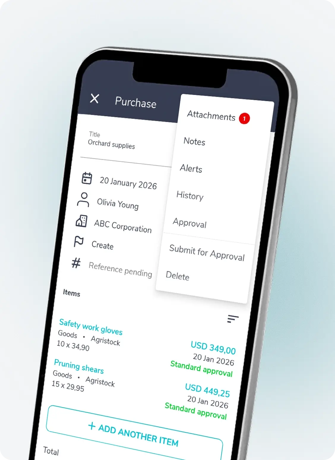 Purchase request and approval on web and mobile