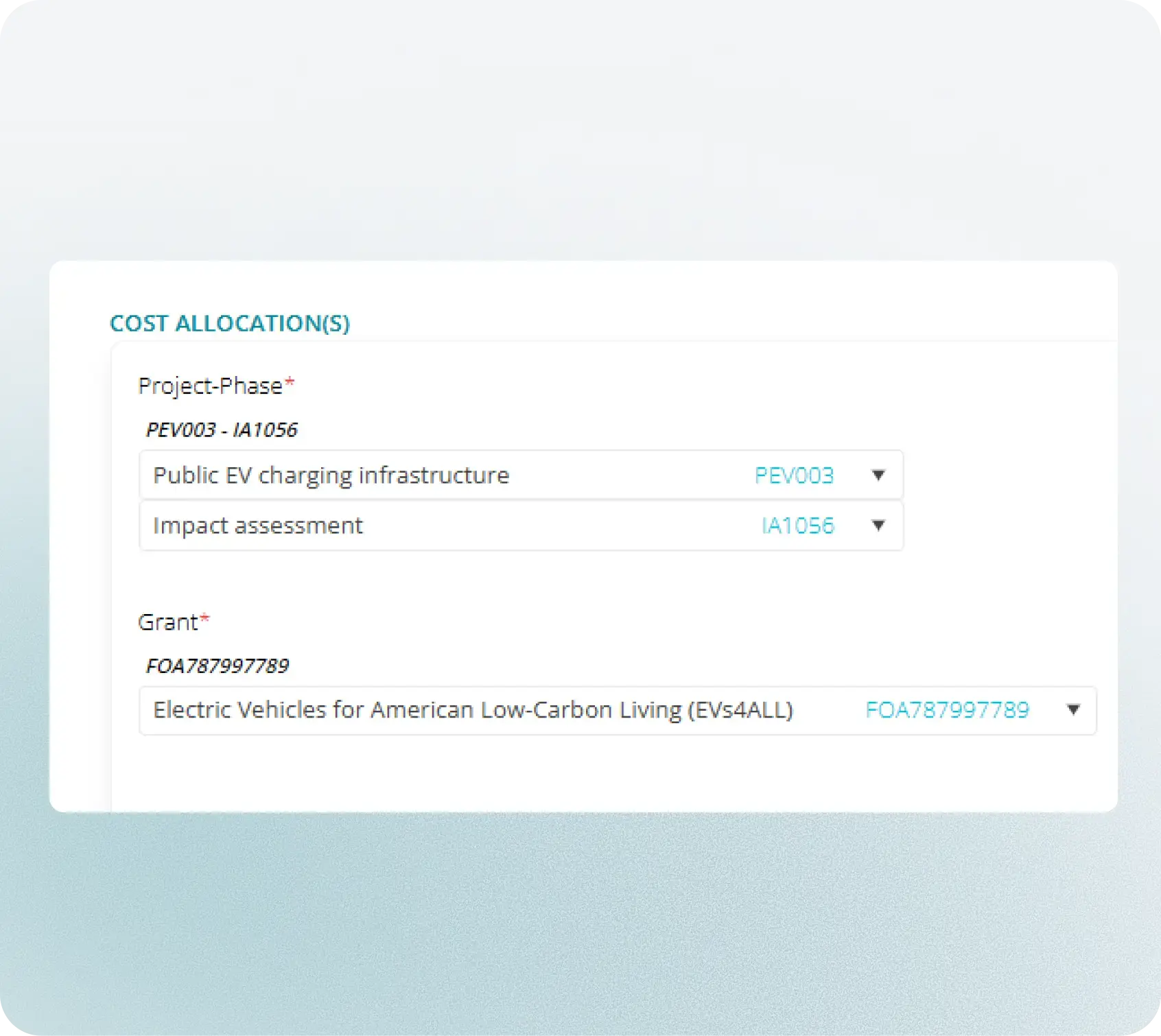 Cost allocation across project-phase and federal grant funding