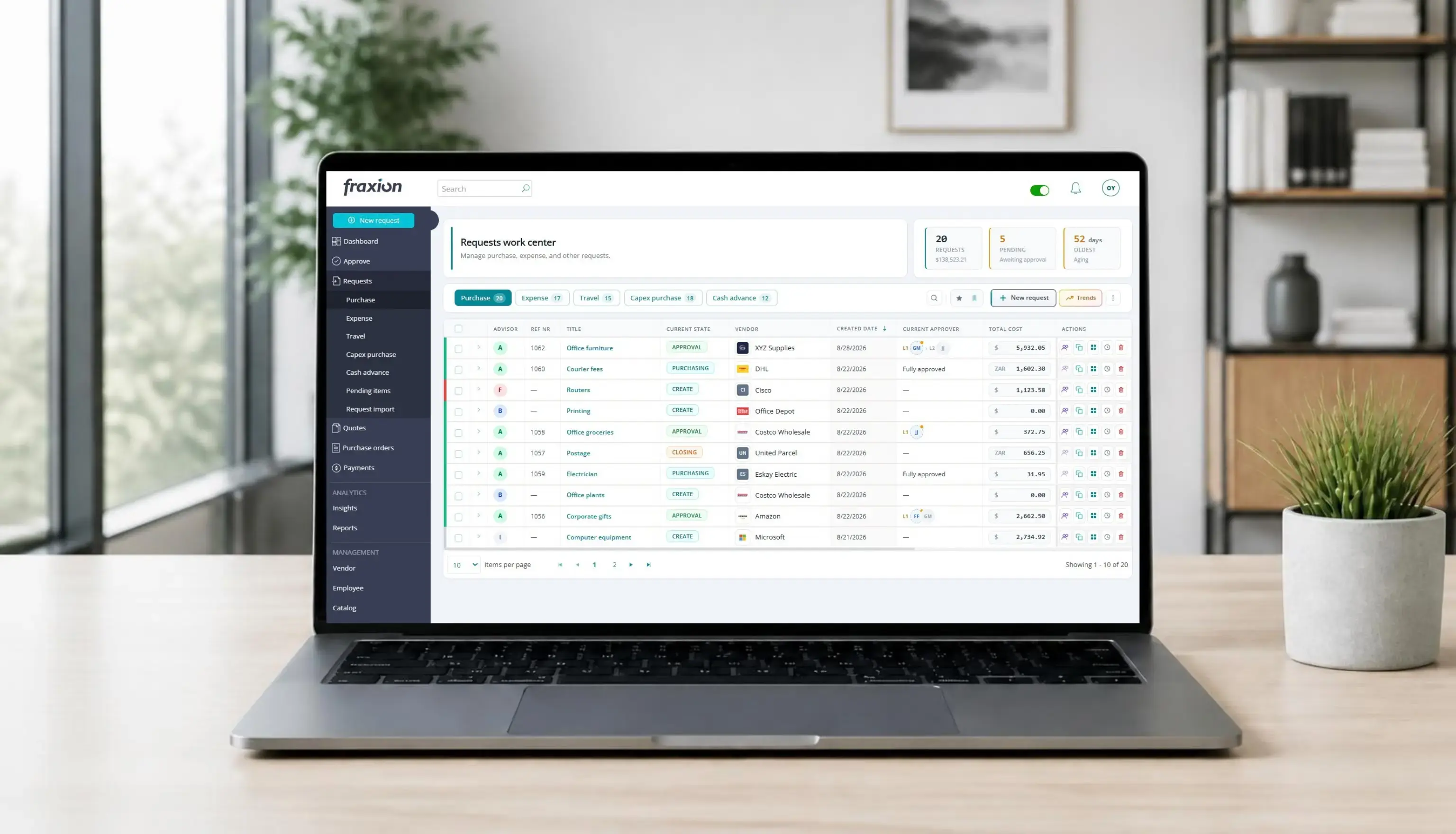 Fraxion's new user interface and request work center