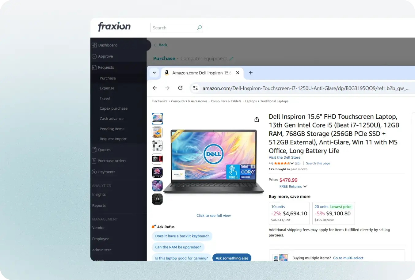 Shopping approved vendor catalogs with PunchOut in Fraxion