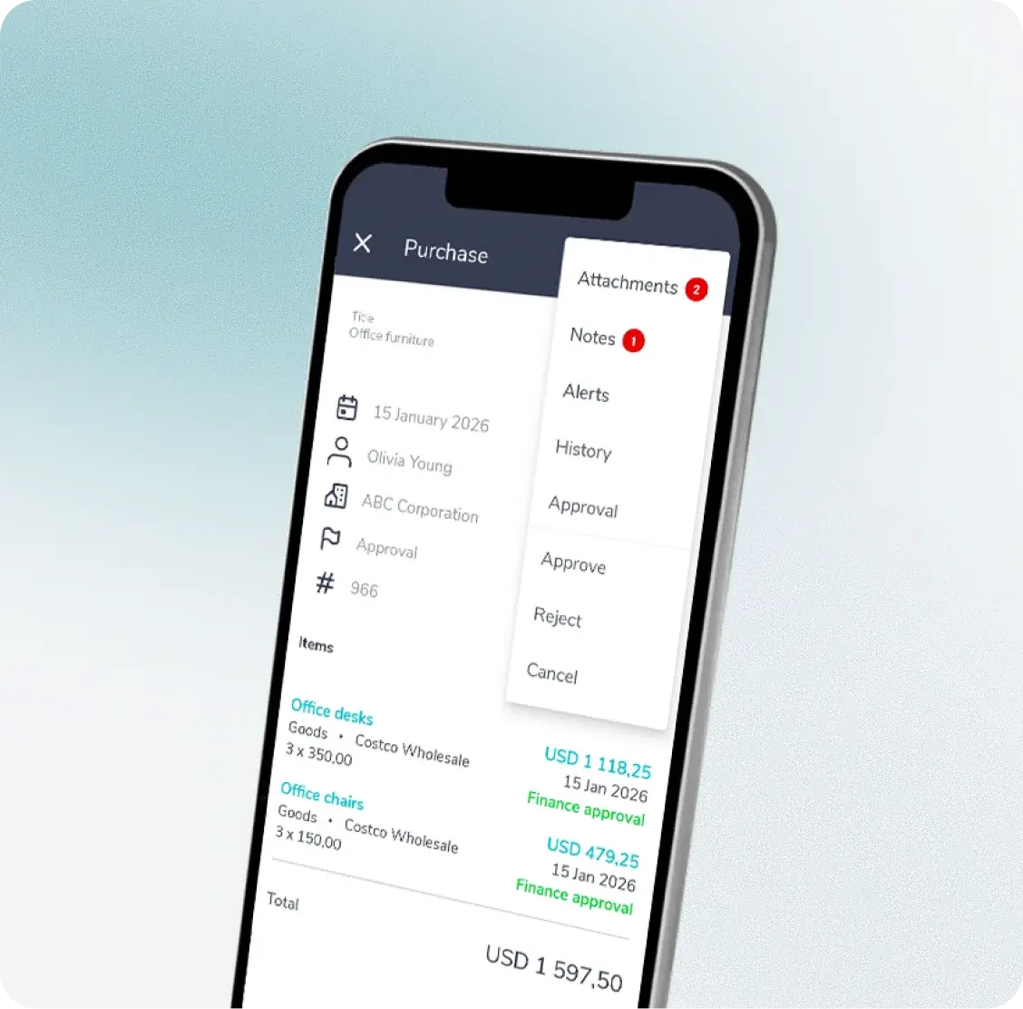 Fraxion mobile purchase order detail and approvals