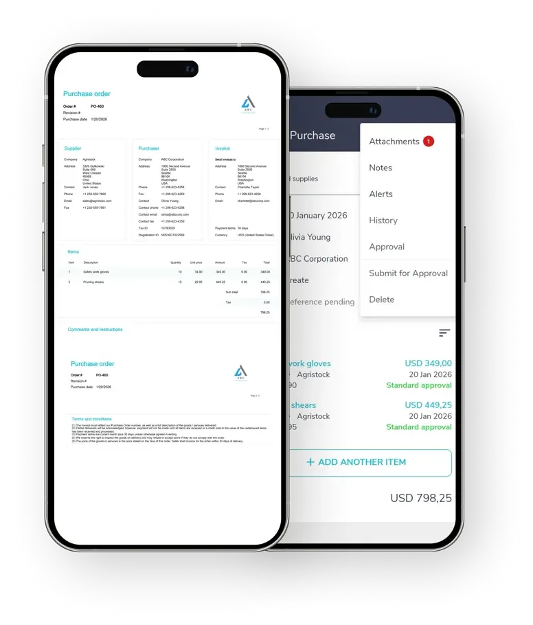 Fraxion mobile purchase order and approvals on phones
