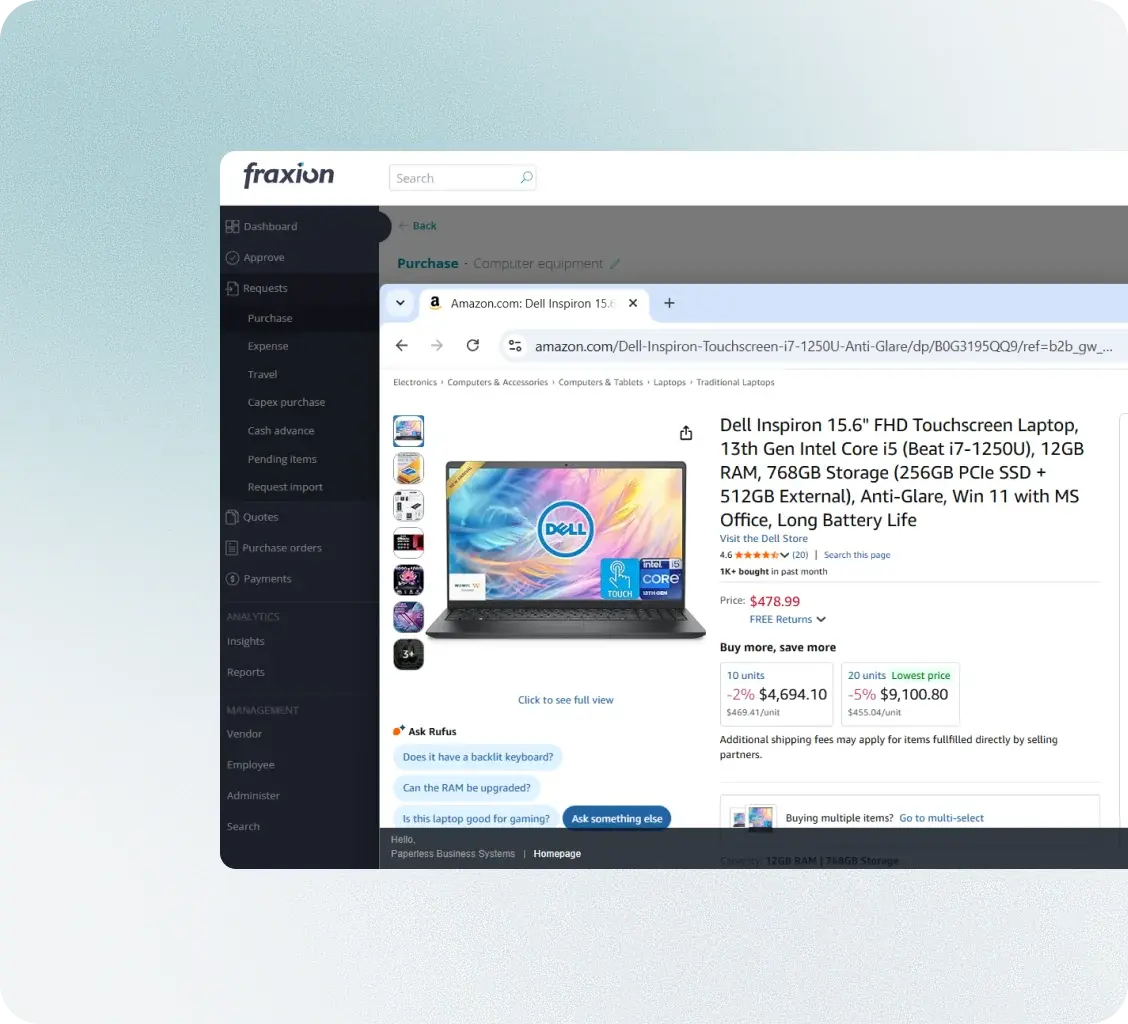 PunchOut supplier catalog inside Fraxion
