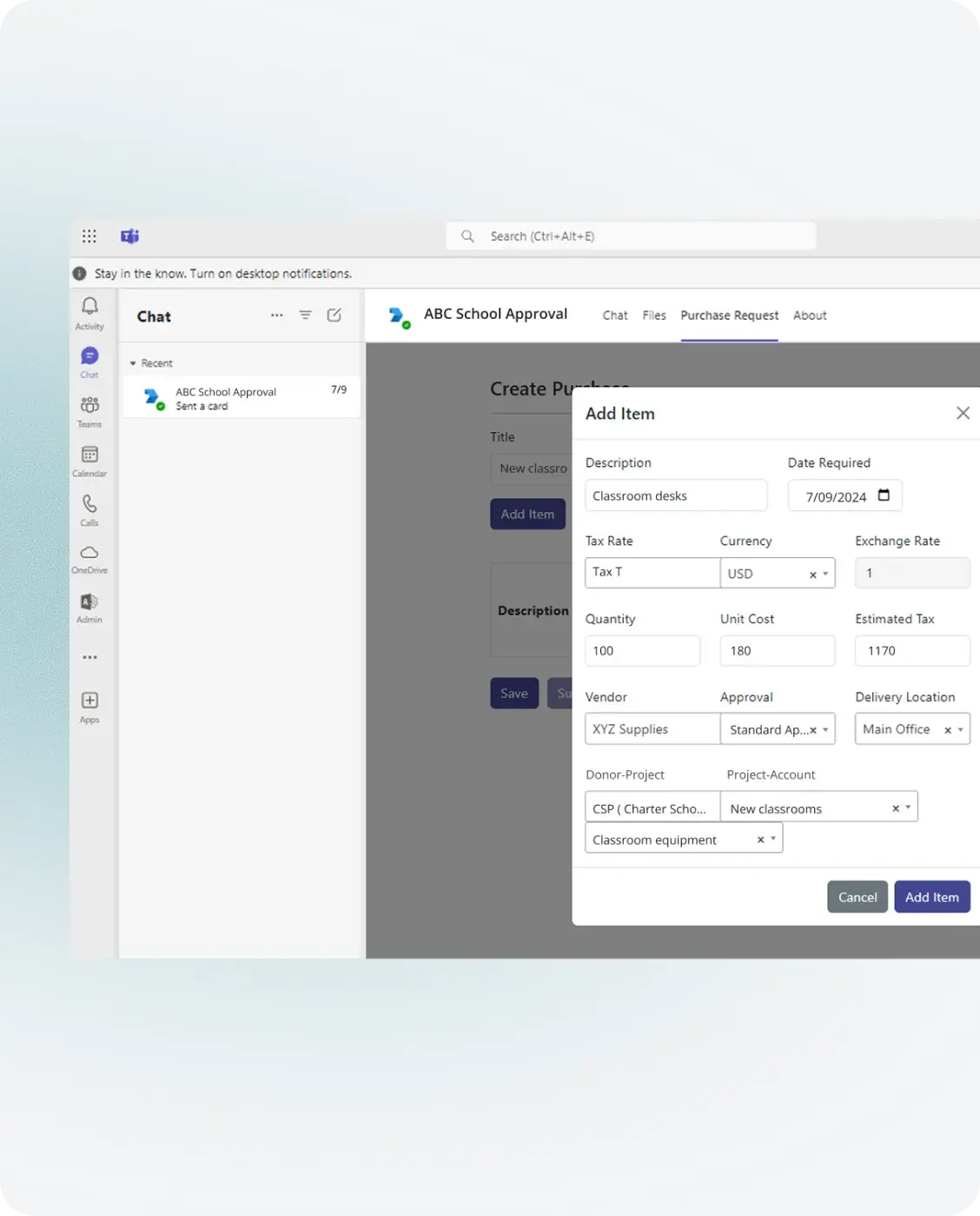 Purchase request and approval on web and mobile