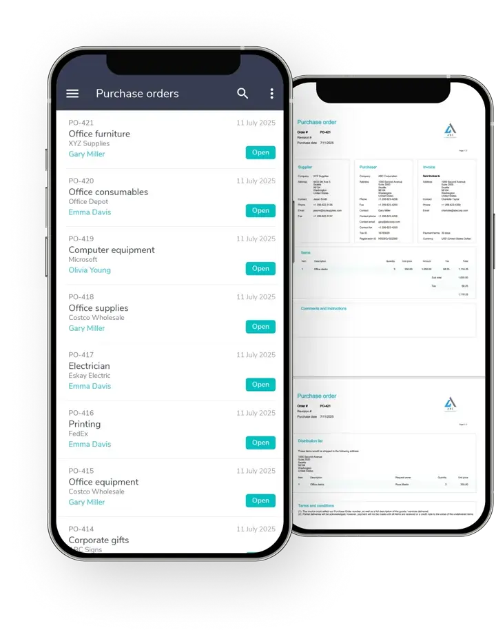 Fraxion purchase orders on mobile