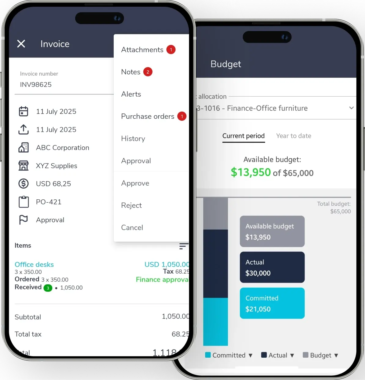 Fraxion mobile spend management on two phones