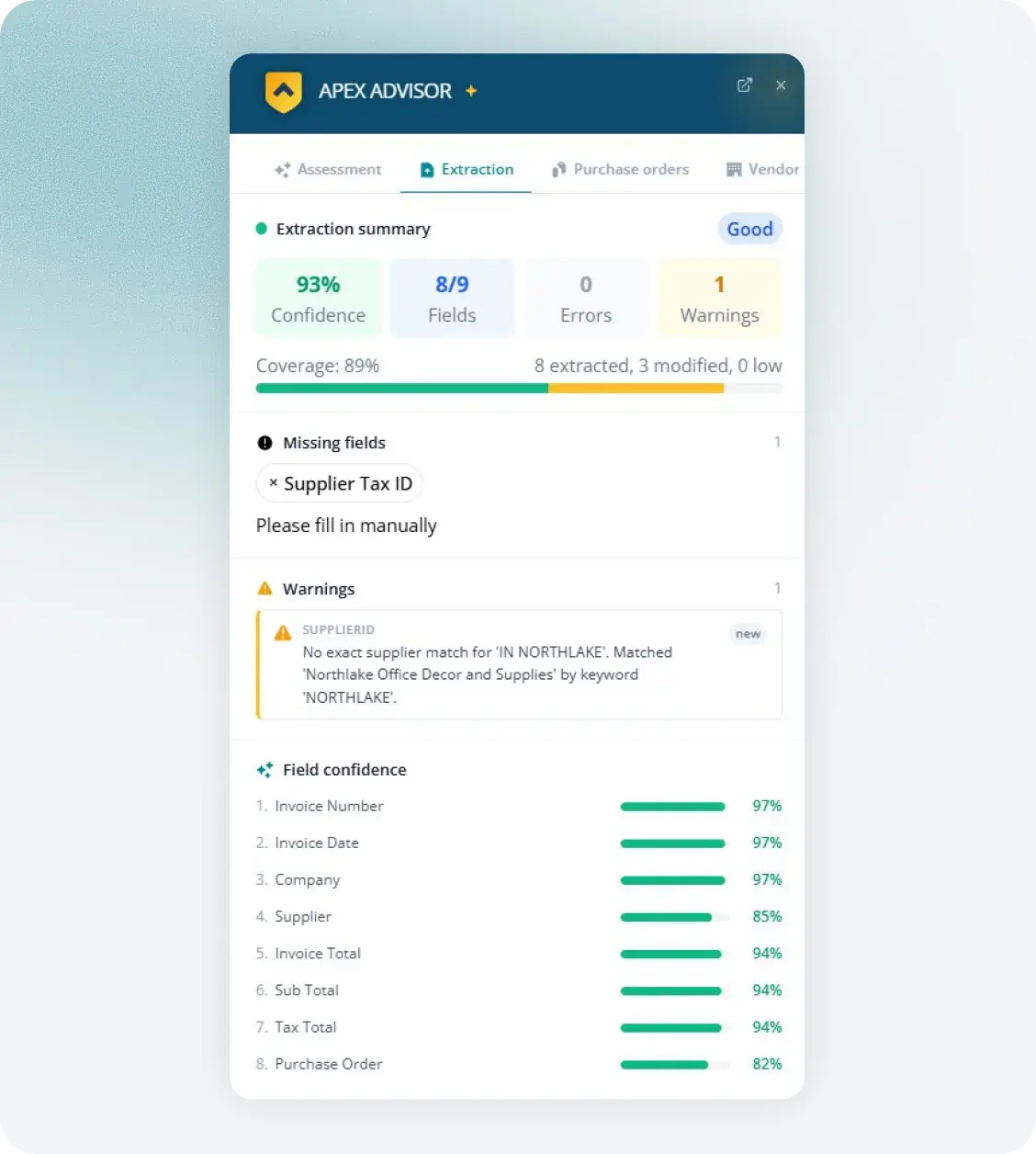 Fraxion AP automation invoice matching with exception flags