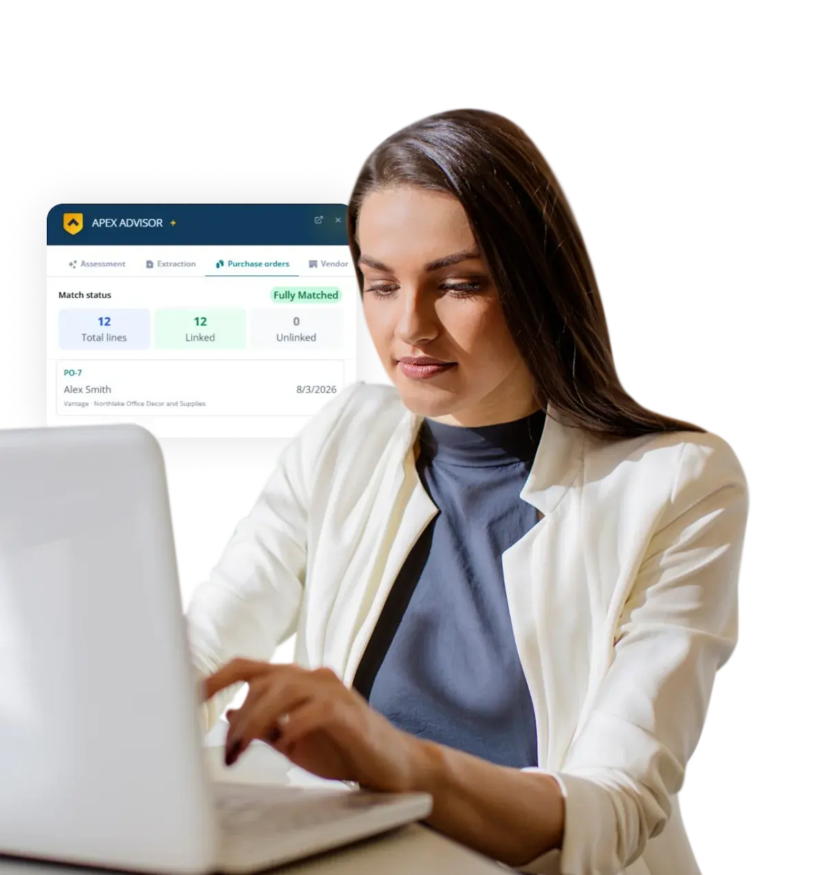 Financial services professional reviewing spend approvals on a laptop