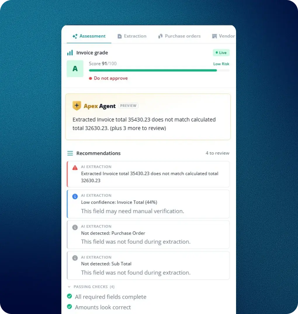 Fraxion invoice risk assessment with AI recommendations