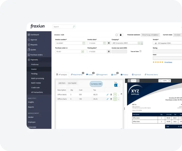 Fraxion accounts payable spend-by-vendor table