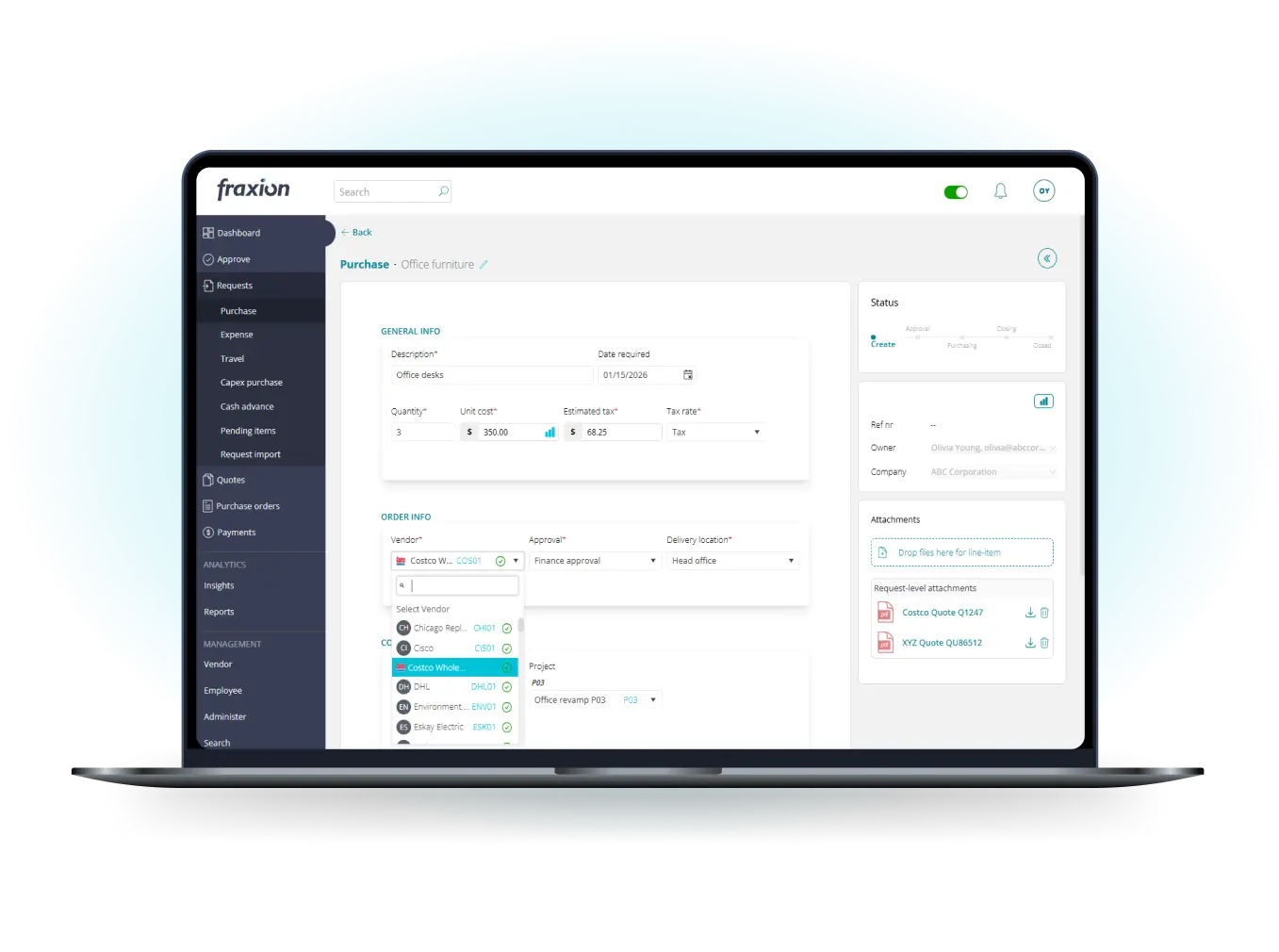 Fraxion spend distribution dashboard on a MacBook