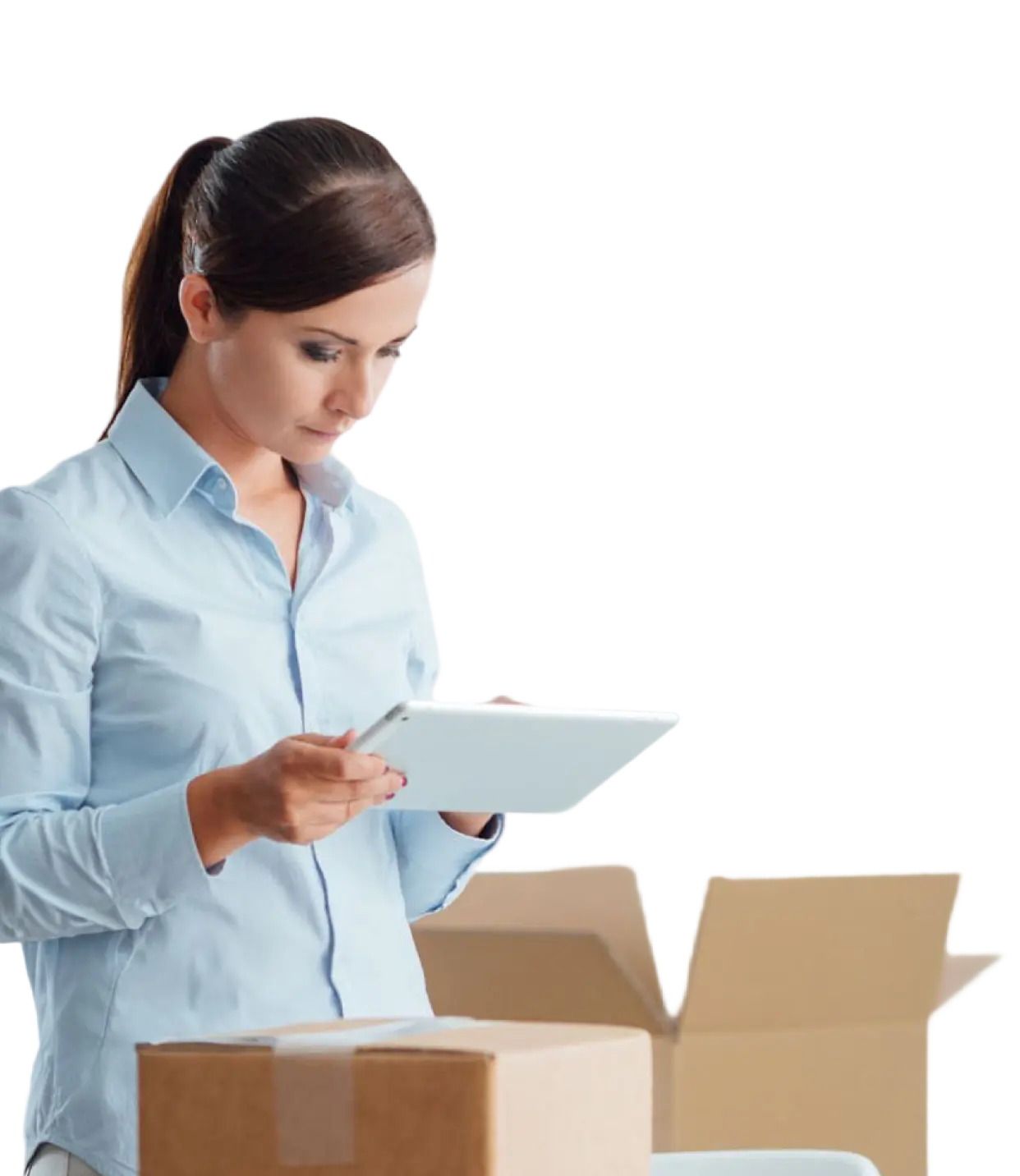 Employee browsing a PunchOut vendor catalog with delivered boxes