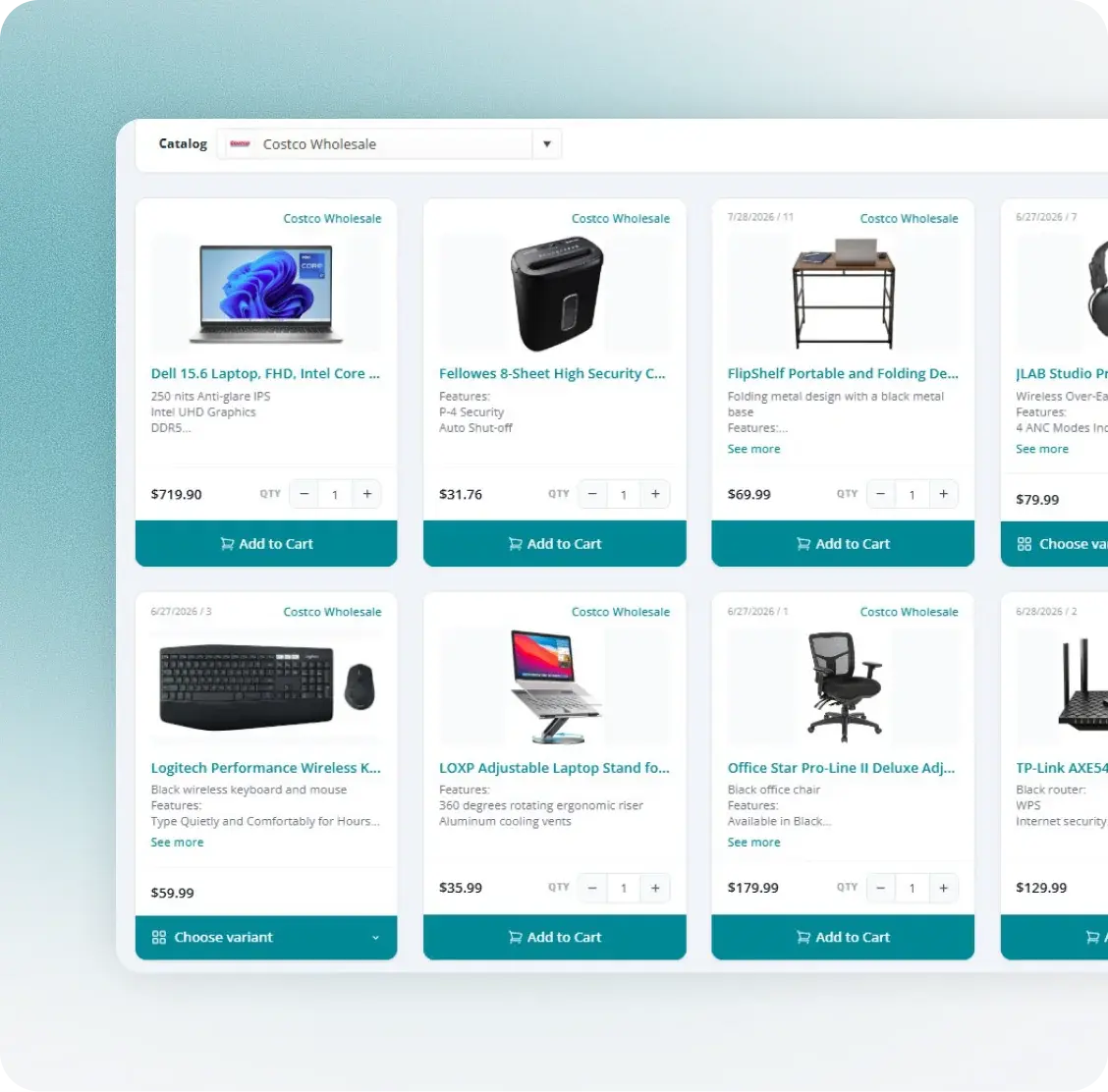 Fraxion internal catalog of approved products and pricing