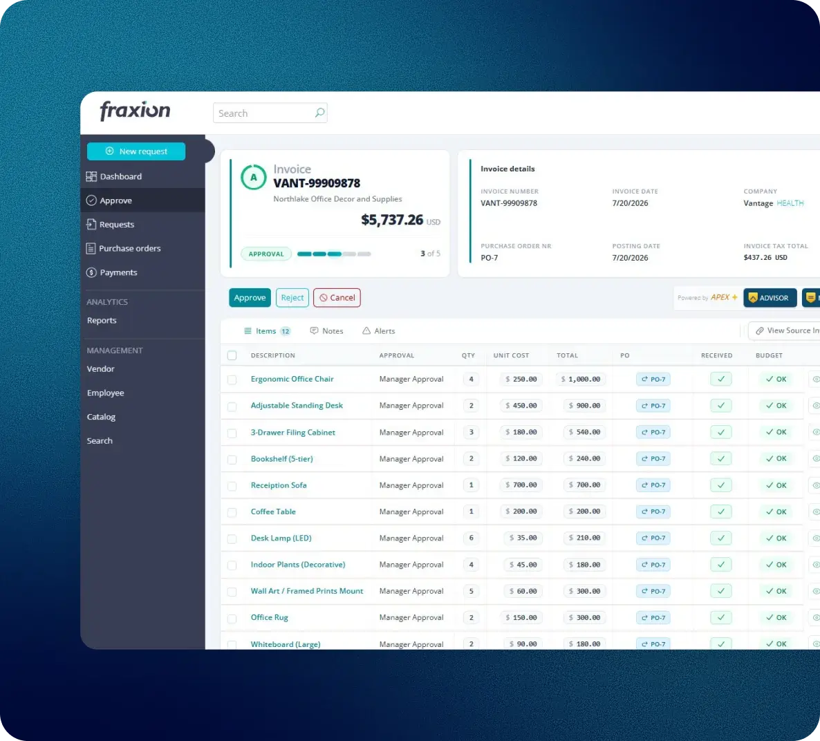 Fraxion invoice list synced with QuickBooks