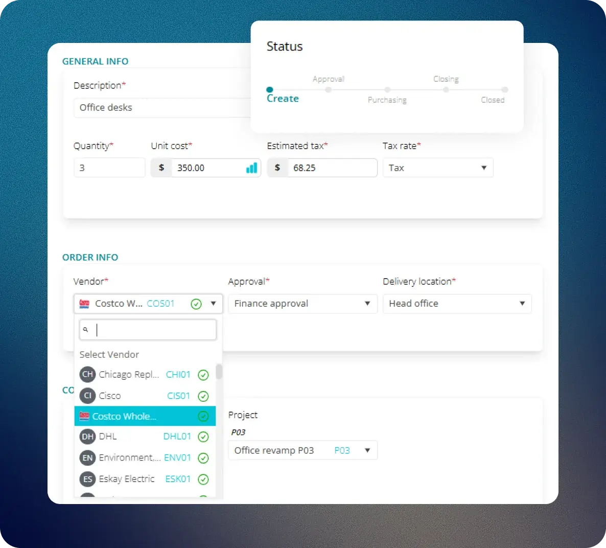Fraxion catalog purchasing dashboard with order status card