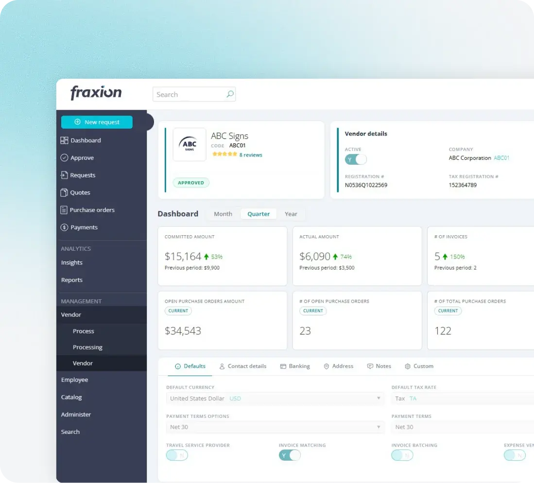 Fraxion vendor work center with the approved vendor master