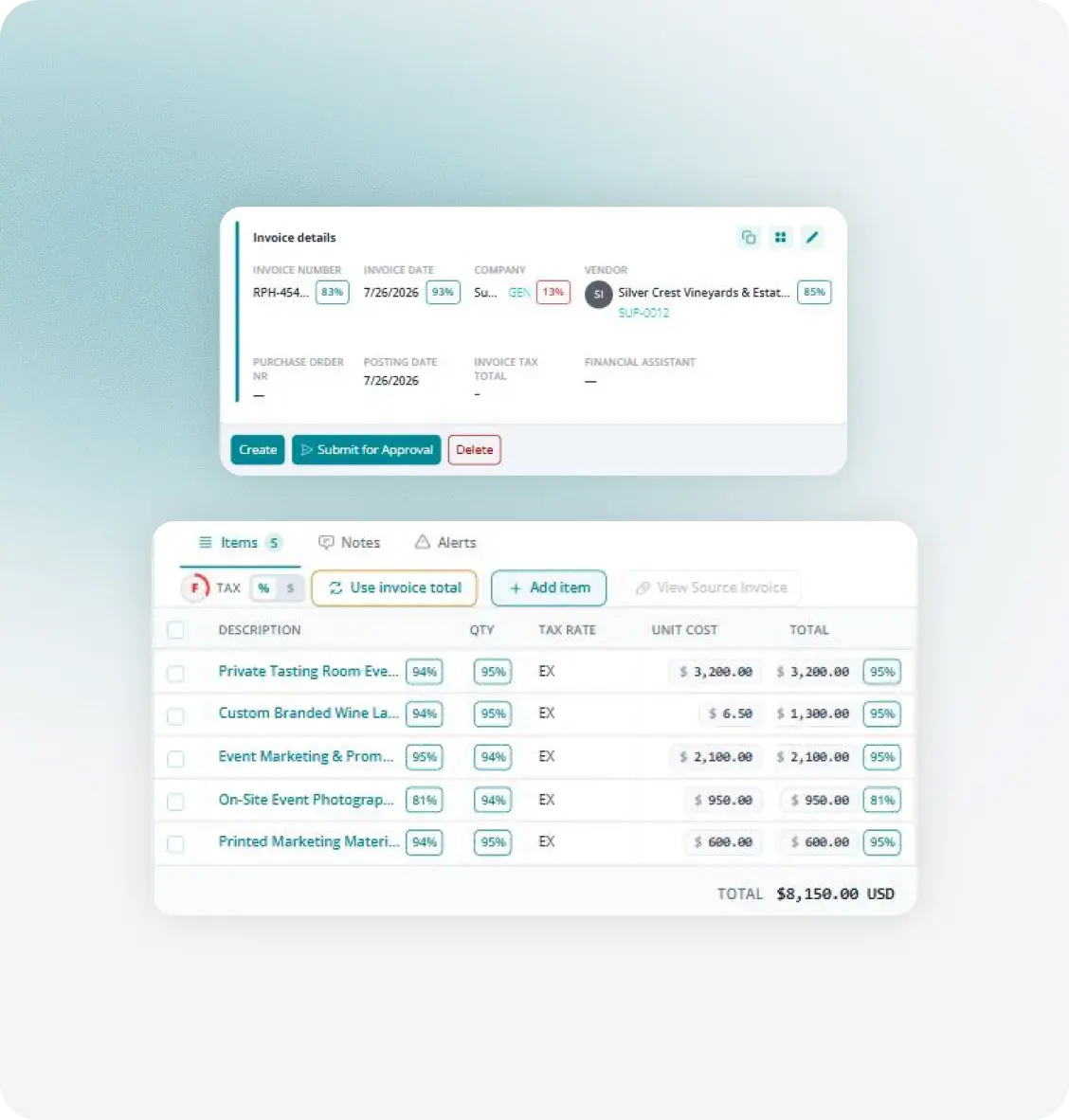 Fraxion AP automation invoice matching dashboards