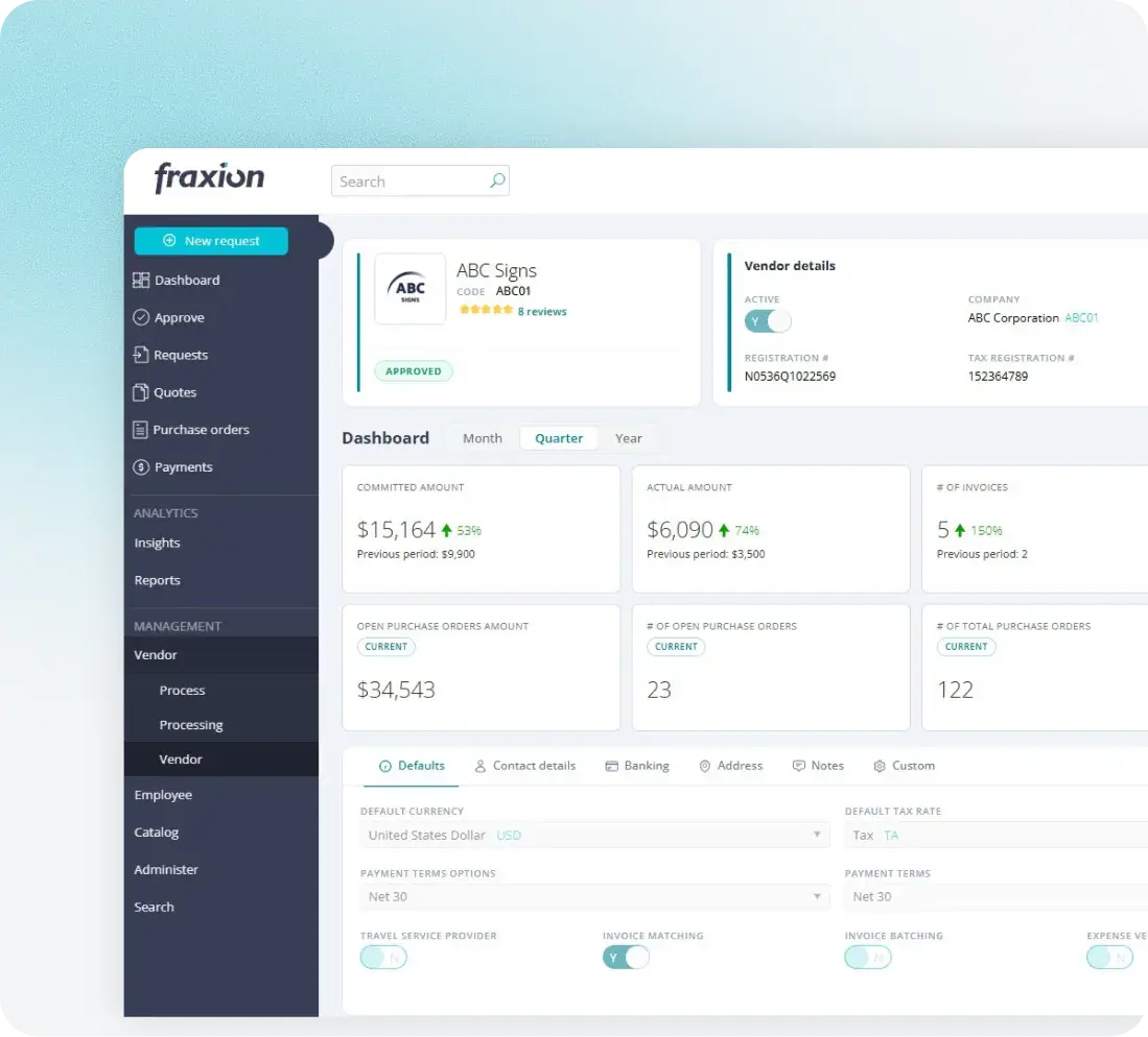 Fraxion purchase requisition workflow with approval routing